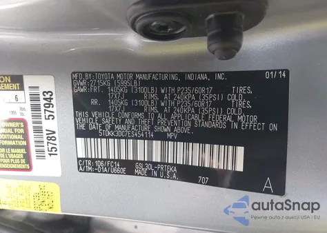 2014 Toyota Sienna Le V6 8 Passenger z USA, uszkodzony, nr VIN 5TDKK3DC7ES454114